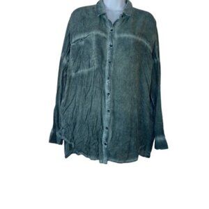 Anthropologie Silence + Noise Womens Oversized Button Shirt Olive Mineral Wash M